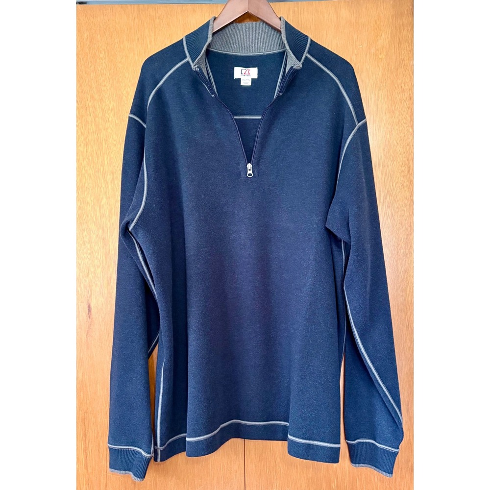 Cutter & Buck 1/4‎ Zip Mens XXL Pullover Long Sleeve Blue 100% Cotton Sweater